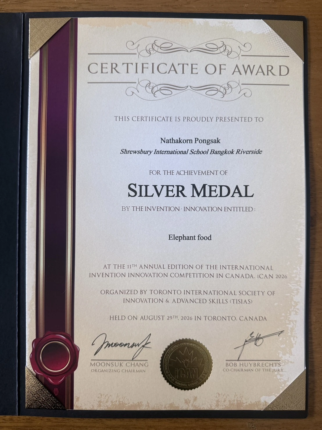Certificate of Award — Silver Medal